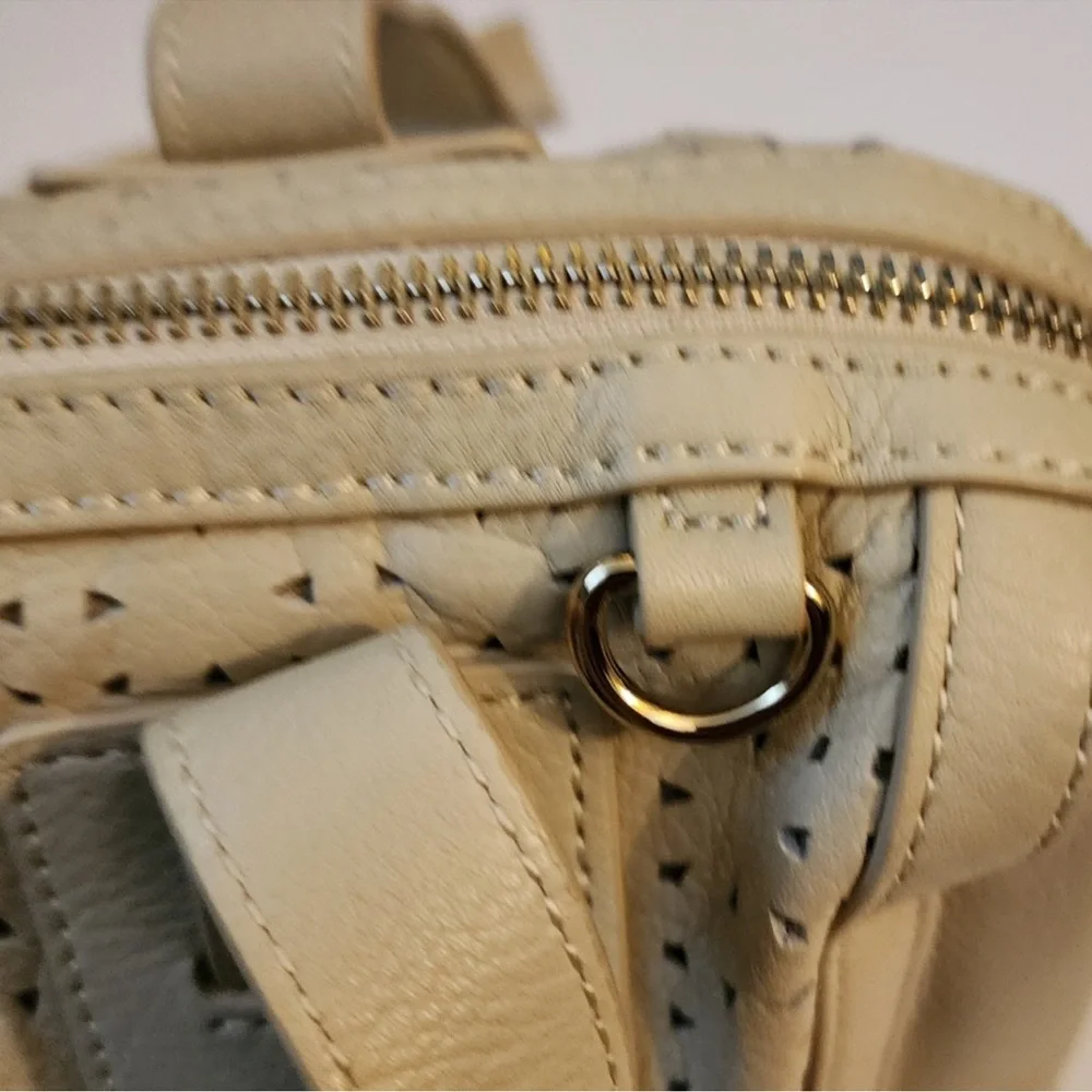 Isaac Mizrahi Leather Chic Cream Satchel